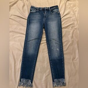 Women's Blue Frayed Hem Jeans